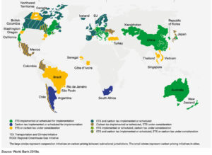 Map showing where carbon taxes are implemented or scheduled